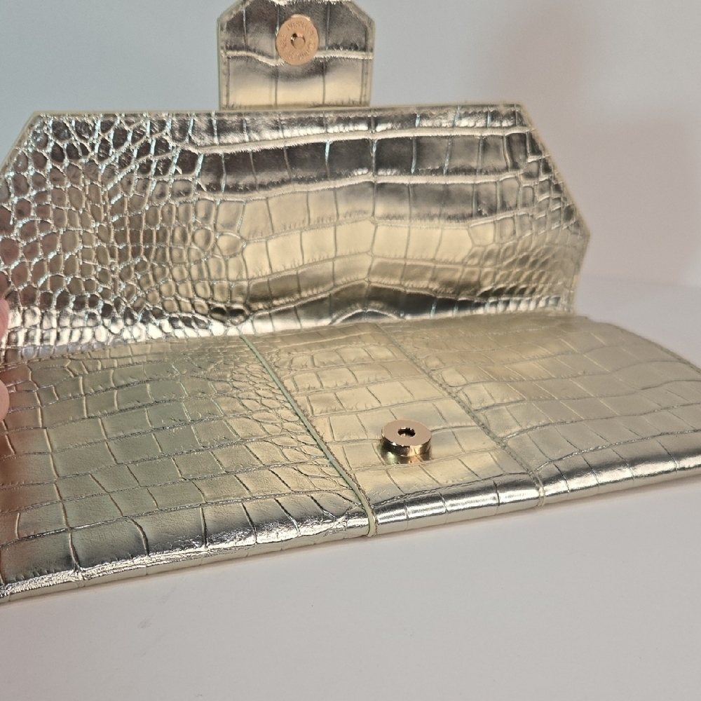 JJ Winters Nikki Metallic Crocodile Embossed Clutch Vegan NWT